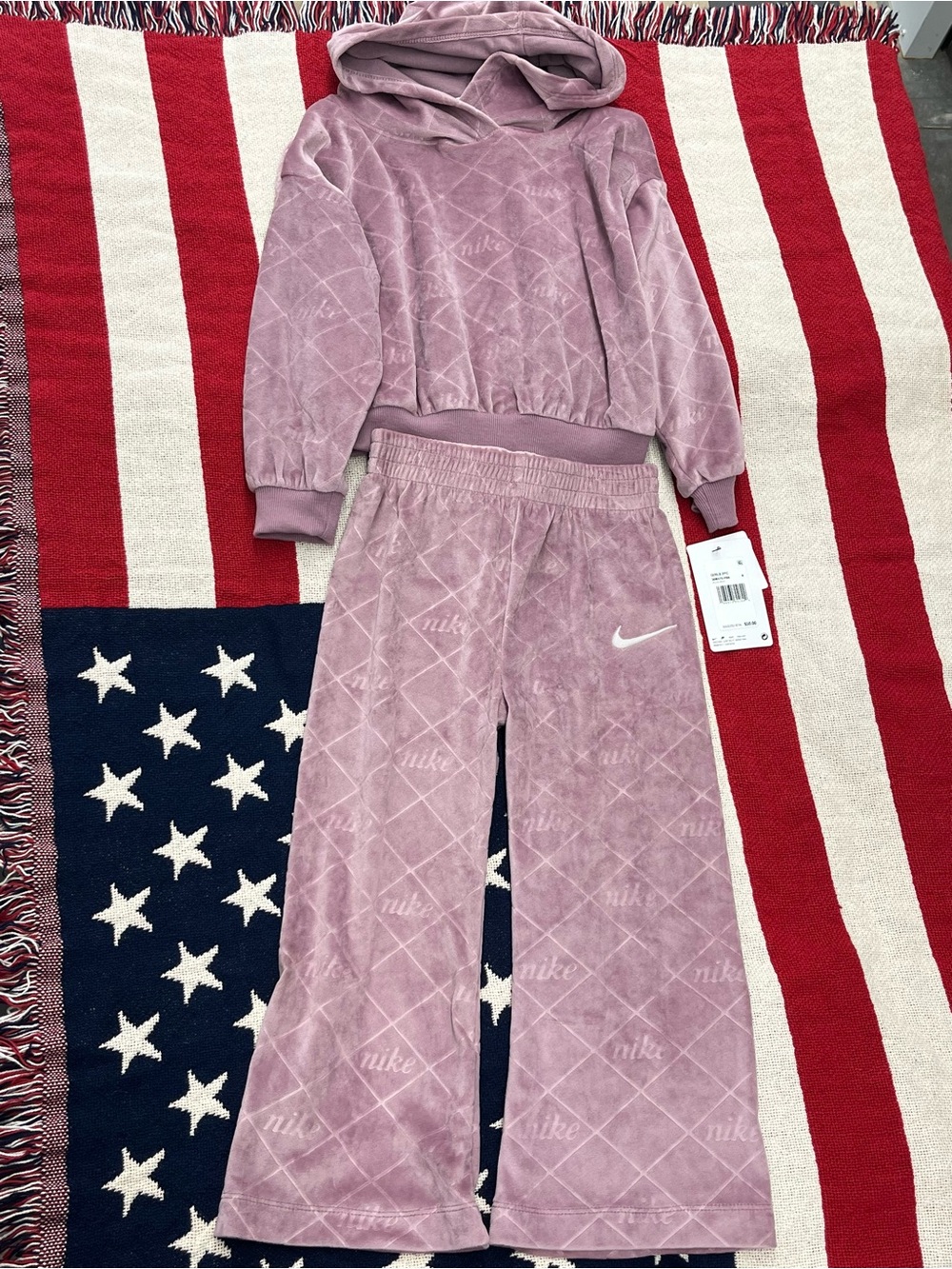 Nike Kids Light Lavender Velour Hoodie & Pants Set Girls Size 4 New with Tags